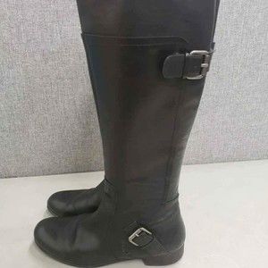 Nine West Black Knee-High Buckle Heeled Boots